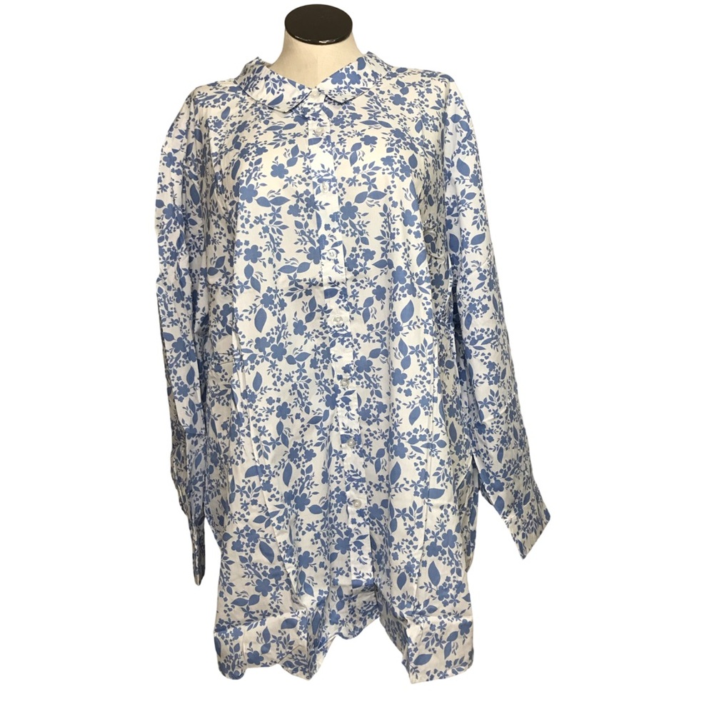 Woman Within Button Up Shirt Women’s Size 5X Color White Floral Collared Neck
